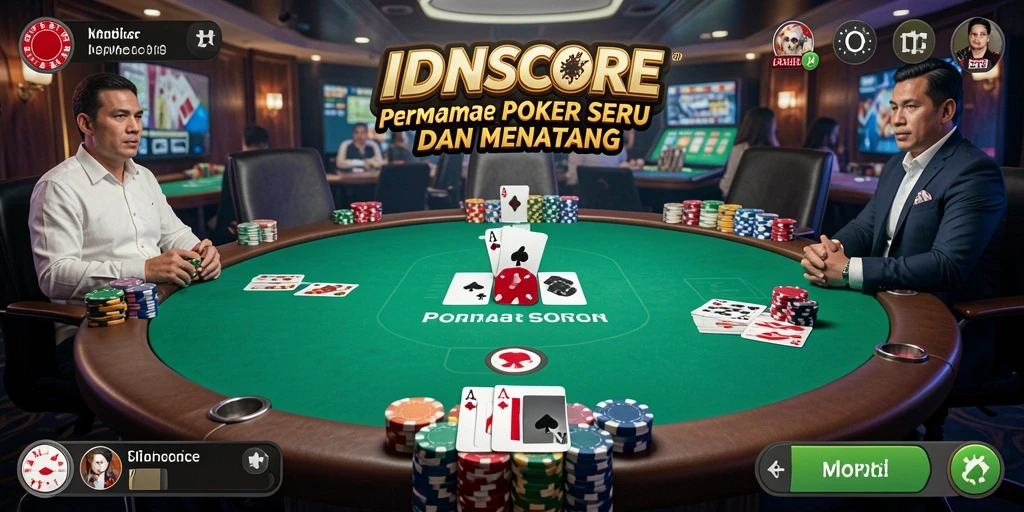 Tangkapan layar IDNSCORE menampilkan suasana permainan Poker yang seru dan interaktif.