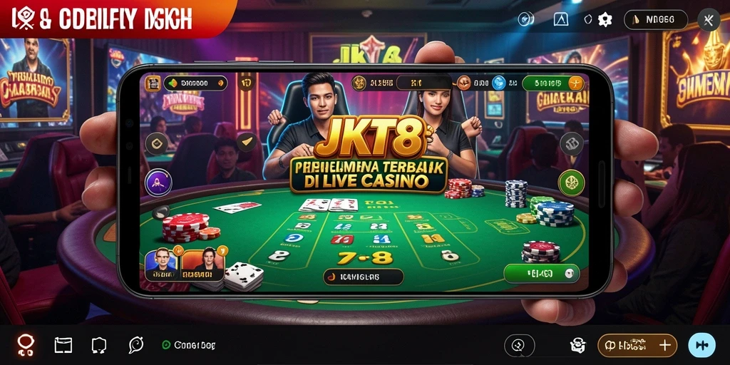 Screenshot gameplay JKT8 menampilkan dealer dan permainan yang mendebarkan.